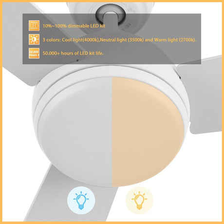 TRYTON 52 inch 3 - Blade Ceiling Fan with LED Light & Remote - LEDMyPlace