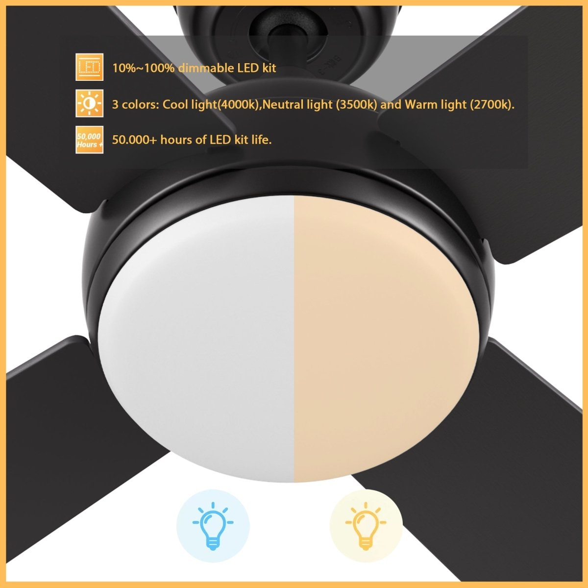 TRYTON 52 inch 4 - Blade Ceiling Fan with LED Light & Remote - LEDMyPlace