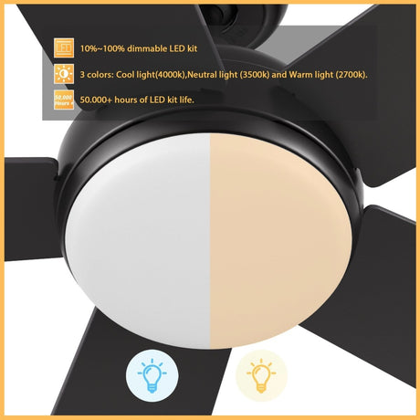 TRYTON 52 inch 5 - Blade Ceiling Fan with LED Light & Remote - LEDMyPlace