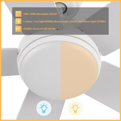 TRYTON 52 inch 5 - Blade Ceiling Fan with LED Light & Remote - LEDMyPlace