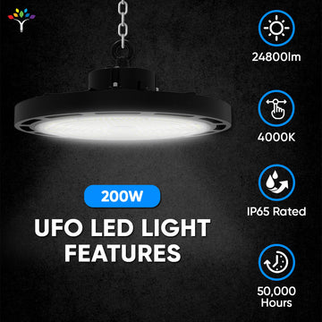 Gen13 UFO LED High Bay Light 200W 4000K 24,800LM AC100-277V IP65 UL DLC Listed 0-10V Dimmable - Industrial High Bay LED Lights