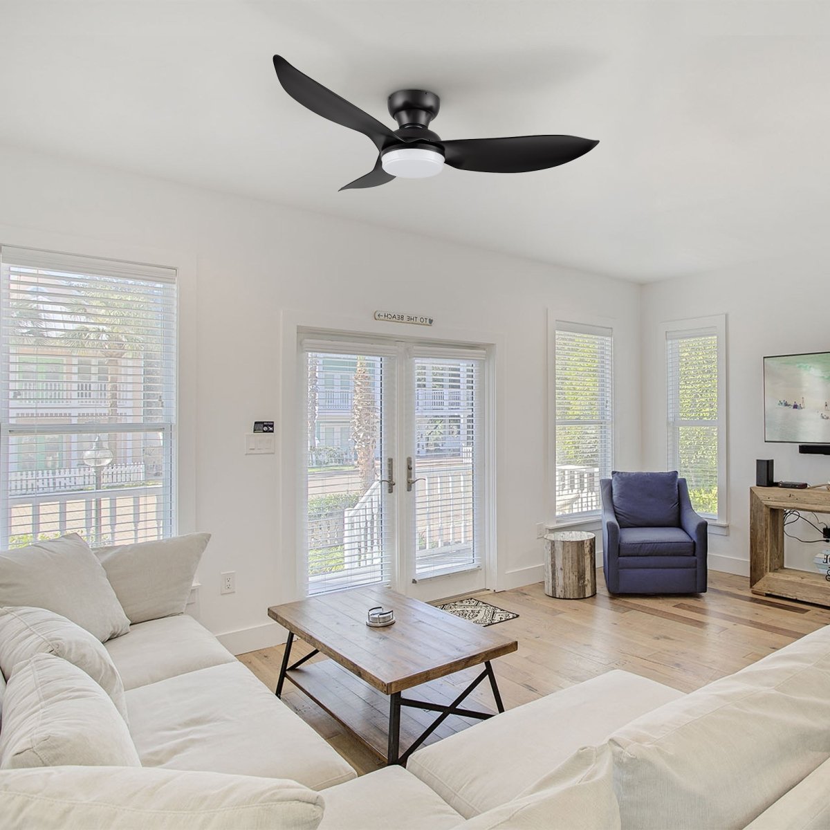 UPTON 45 inch 3 - Blade Flush Mount Smart Ceiling Fan with LED Light & Remote - LEDMyPlace