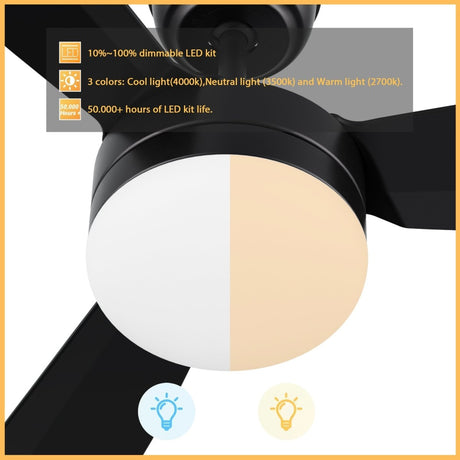 VARA 52 inch 3 - Blade Ceiling Fan with LED Light & Remote - LEDMyPlace