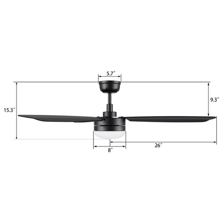 VARA 52 inch 3 - Blade Ceiling Fan with LED Light & Remote - LEDMyPlace