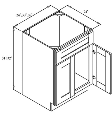 RTA - Slim Shaker Karamel - Vanity Drawer Base Cabinets - 24