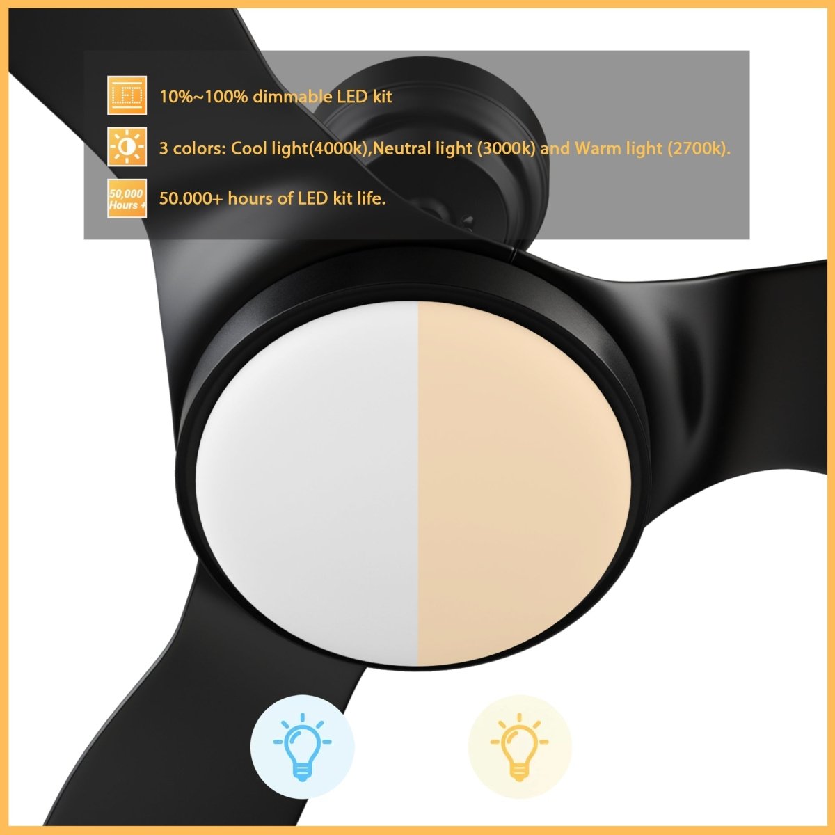 Vena 52 inch 3 - Blade Smart Ceiling Fan with LED Light & Remote - LEDMyPlace