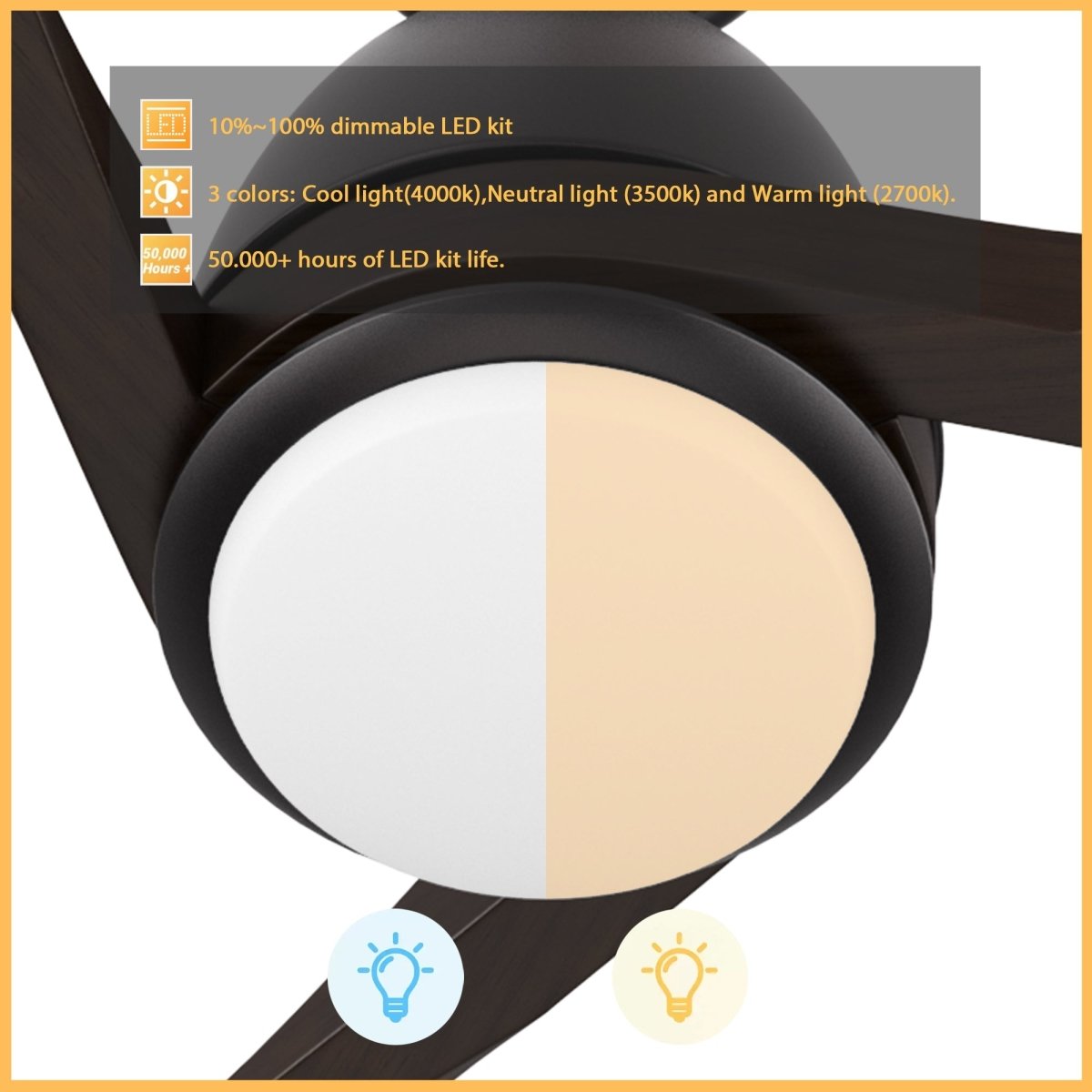 VIENNA 60 inch 3 - Blade Ceiling Fan with LED Light & Remote - LEDMyPlace