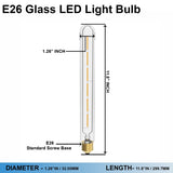 Vintage Tubular LED Filament Bulb Dimmable T10 8W LED Light Bulb, E26 Base, Clear Warm White 2700K, 900LM, 80W Equivalent, 120V/60Hz, Dimmable - D1.26"*11.8"H - LEDMyPlace