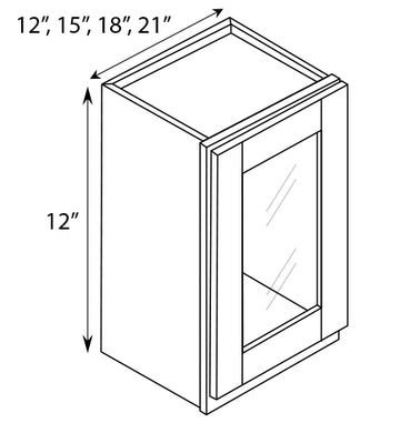 RTA - Slim Shaker Oatmeal - Single Glass Door Wall Cabinets - 15