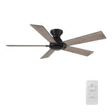 Wynston 52 inch 5 - Blade Flush Mount Ceiling Fan with Remote Control - Black/Walnut & Black Reversible Blades (No Light) - LEDMyPlace