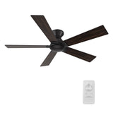 Wynston 52 inch 5 - Blade Flush Mount Ceiling Fan with Remote Control - Black/Walnut & Black Reversible Blades (No Light) - LEDMyPlace