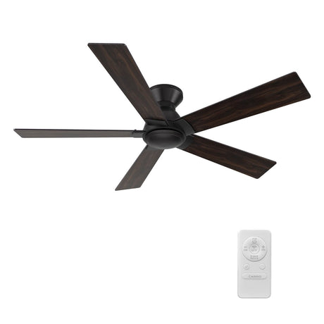 Wynston 52 inch 5 - Blade Flush Mount Ceiling Fan with Remote Control - Black/Walnut & Black Reversible Blades (No Light) - LEDMyPlace