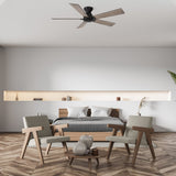 Wynston 52 inch 5 - Blade Flush Mount Ceiling Fan with Remote Control - Black/Walnut & Black Reversible Blades (No Light) - LEDMyPlace