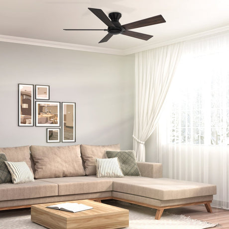 Wynston 52 inch 5 - Blade Flush Mount Ceiling Fan with Remote Control - Black/Walnut & Black Reversible Blades (No Light) - LEDMyPlace