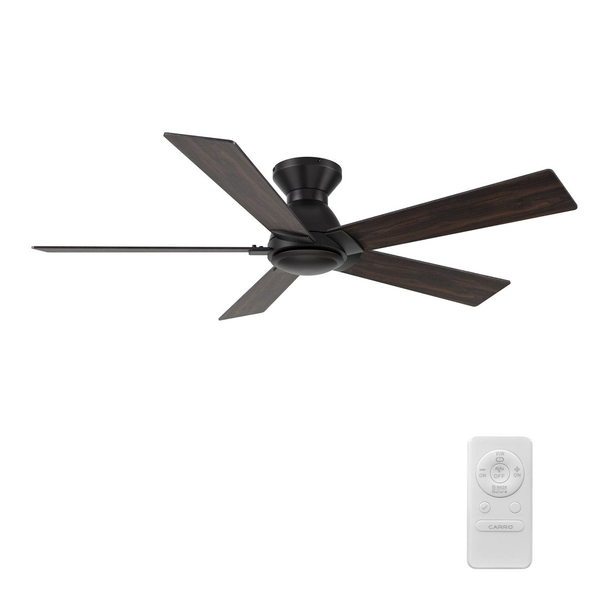 Wynston 52 inch 5 - Blade Flush Mount Ceiling Fan with Remote Control - Black/Walnut & Black Reversible Blades (No Light) - LEDMyPlace