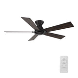 Wynston 52 inch 5 - Blade Flush Mount Ceiling Fan with Remote Control - Black/Walnut & Black Reversible Blades (No Light) - LEDMyPlace