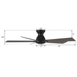 Wynston 52 inch 5 - Blade Flush Mount Ceiling Fan with Remote Control - Black/Walnut & Black Reversible Blades (No Light) - LEDMyPlace