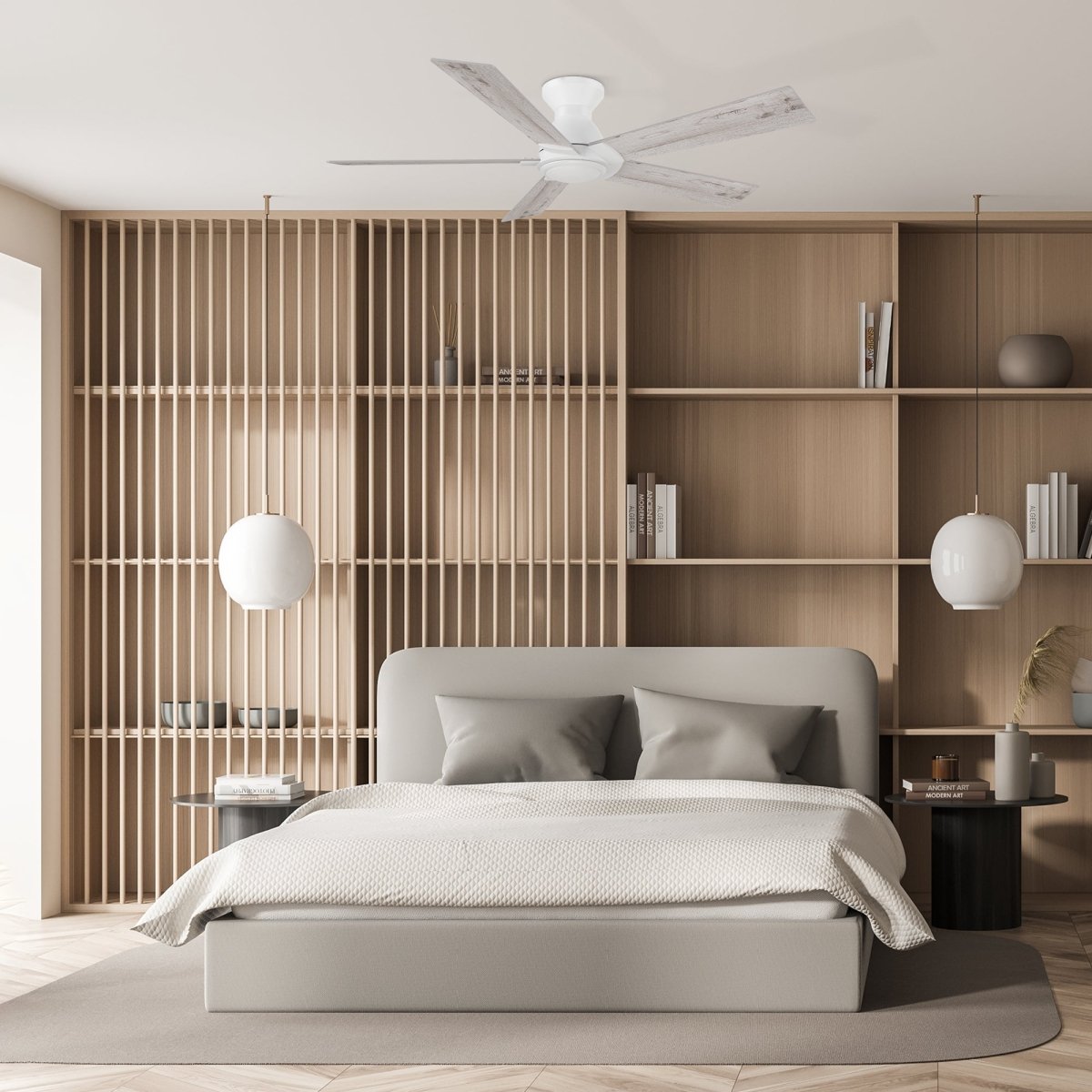 Wynston 52 inch 5 - Blade Flush Mount Ceiling Fan with Remote Control - White (No Light) - LEDMyPlace