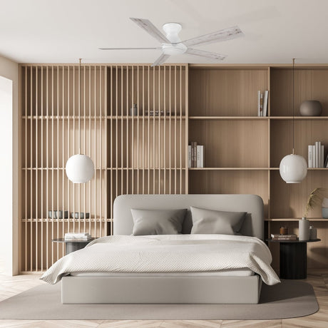 Wynston 52 inch 5 - Blade Flush Mount Ceiling Fan with Remote Control - White (No Light) - LEDMyPlace