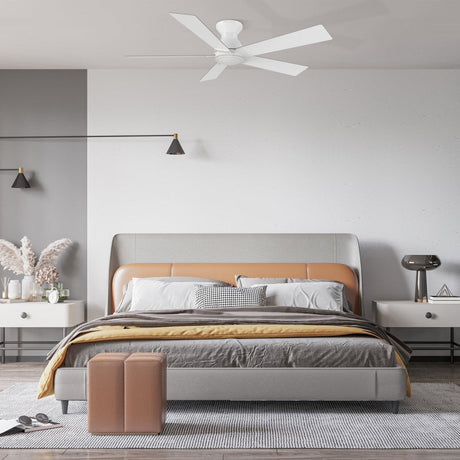 Wynston 52 inch 5 - Blade Flush Mount Ceiling Fan with Remote Control - White (No Light) - LEDMyPlace