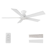 Wynston 52 inch 5 - Blade Flush Mount Ceiling Fan with Remote Control - White (No Light) - LEDMyPlace