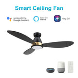 YORK 52 inch 3 - Blade Flush Mount Smart Ceiling Fan with LED Light & Remote - LEDMyPlace