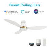 YORK 52 inch 3 - Blade Flush Mount Smart Ceiling Fan with LED Light & Remote - LEDMyPlace