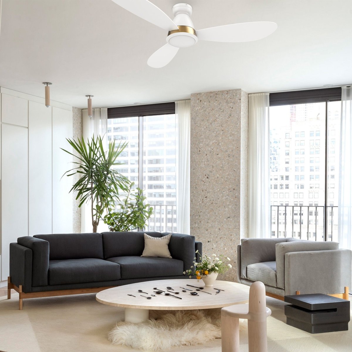 YORK 52 inch 3 - Blade Flush Mount Smart Ceiling Fan with LED Light & Remote - LEDMyPlace