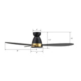 YORK 52 inch 3 - Blade Flush Mount Smart Ceiling Fan with LED Light & Remote - LEDMyPlace