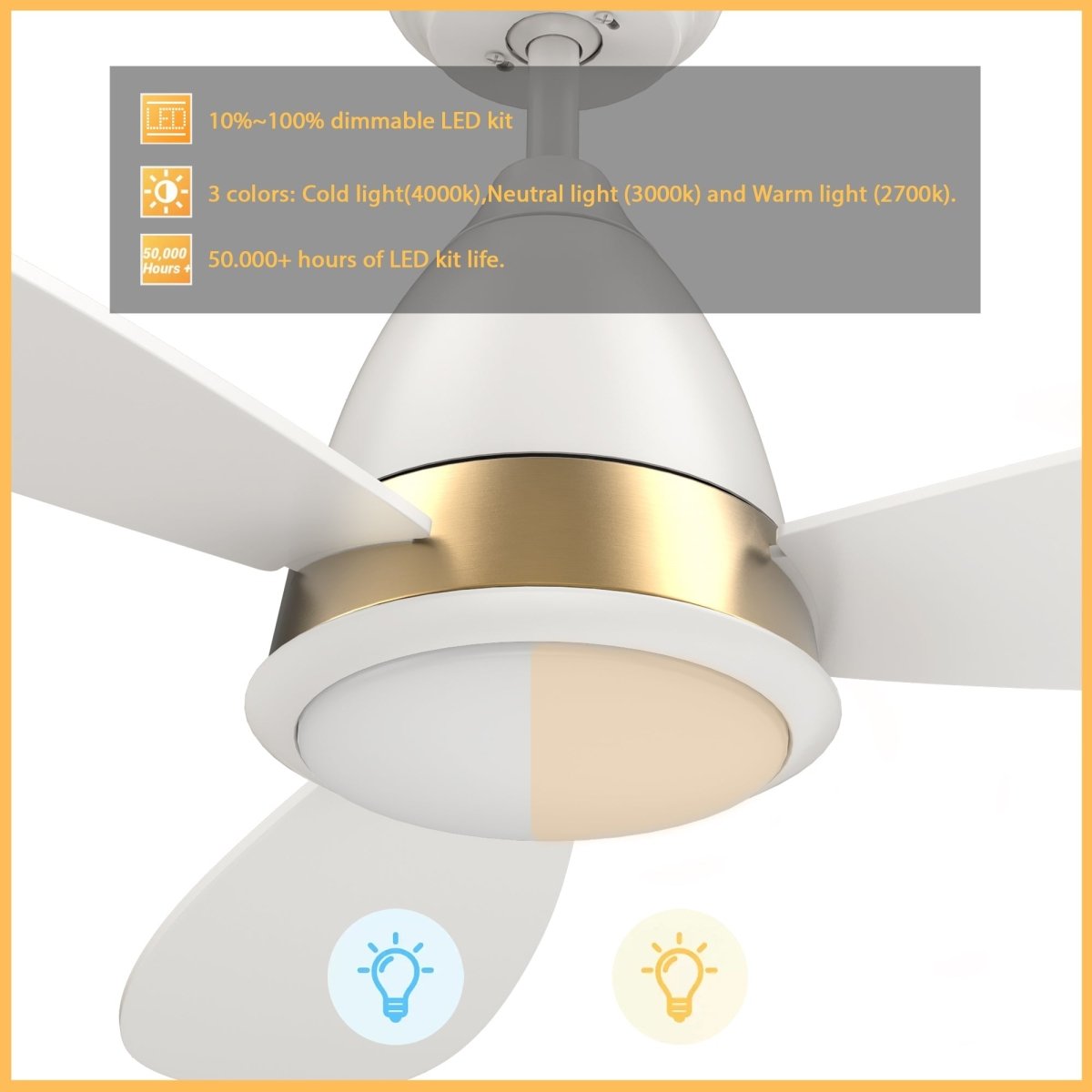 YORK 52 inch 3 - Blade Smart Ceiling Fan with LED Light & Remote - LEDMyPlace