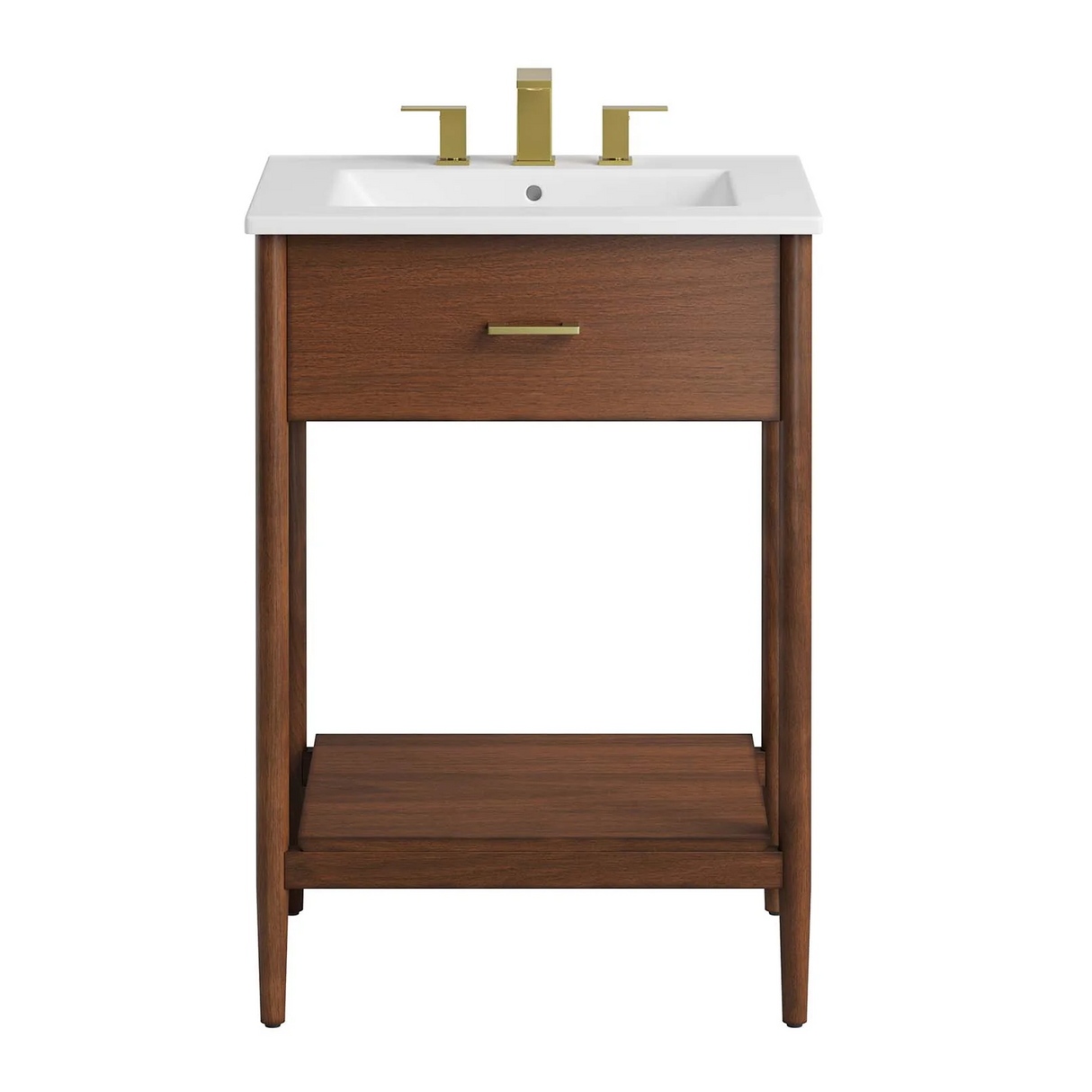 Zaire 24 In. Freestanding Bathroom Vanity with Ceramic Sink Top & Open Shelf Storage