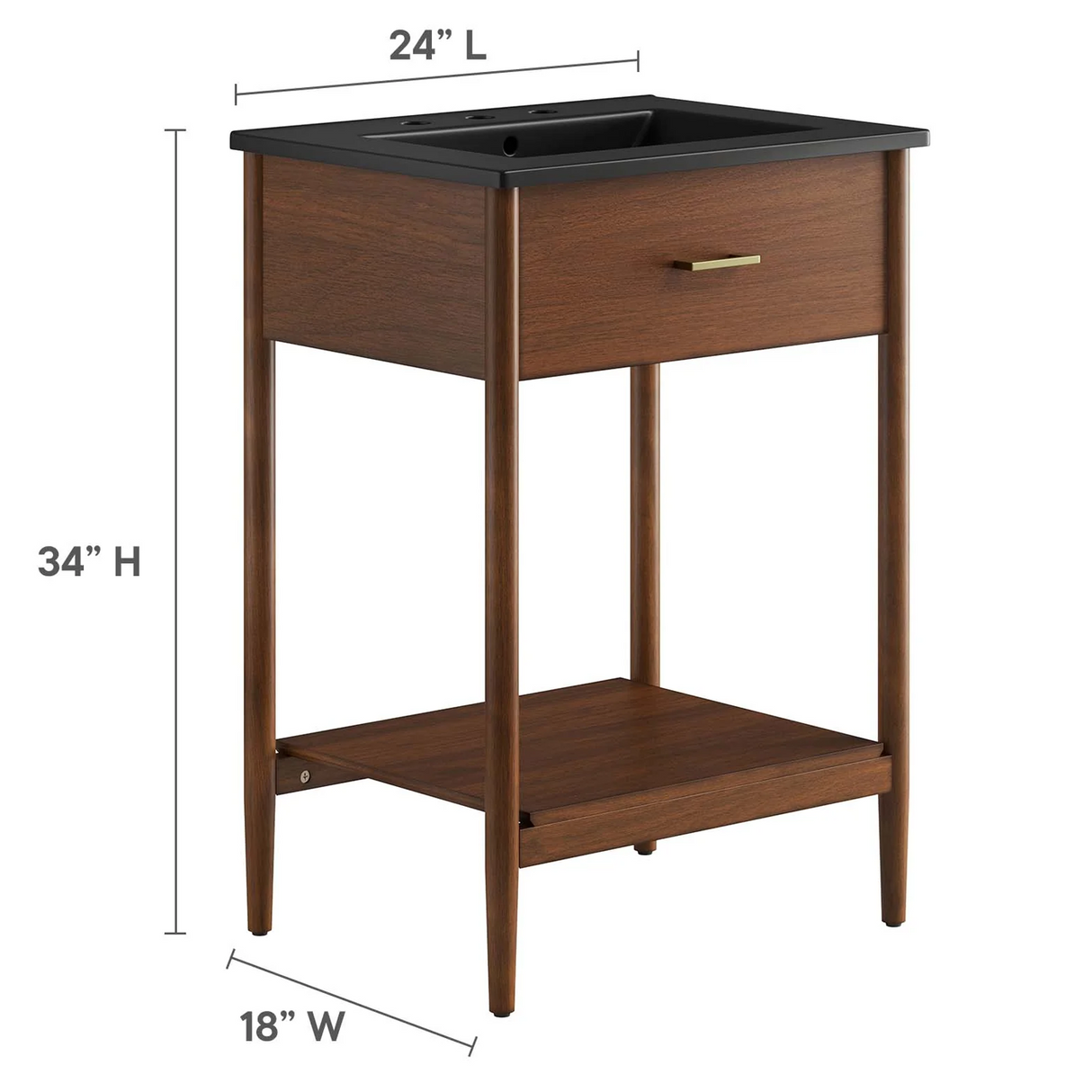 Zaire 24 In. Freestanding Bathroom Vanity with Ceramic Sink Top & Open Shelf Storage