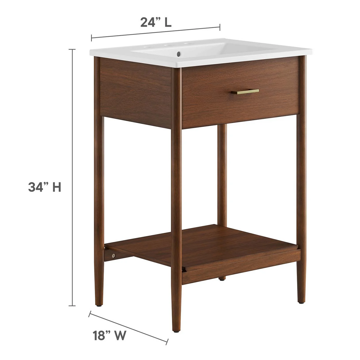 Zaire 24 In. Freestanding Bathroom Vanity with Ceramic Sink Top & Open Shelf Storage