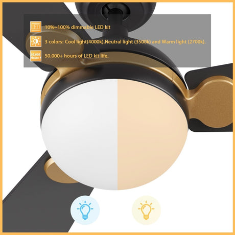 ZELDA 52 inch 3 - Blade Ceiling Fan with LED Light & Remote - LEDMyPlace