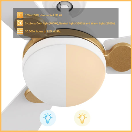 ZELDA 52 inch 3 - Blade Ceiling Fan with LED Light & Remote - LEDMyPlace