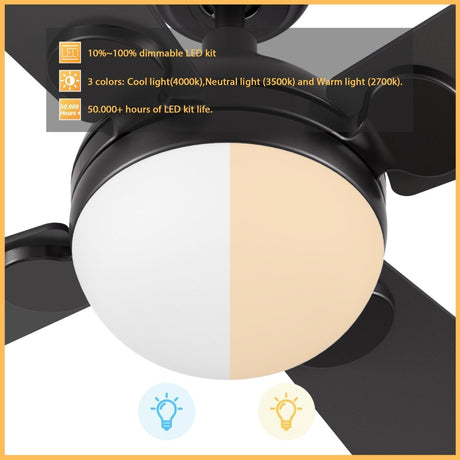 ZELDA 52 inch 4 - Blade Ceiling Fan with LED Light & Remote - LEDMyPlace