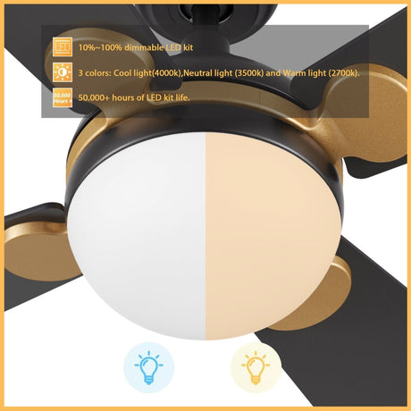 ZELDA 52 inch 4 - Blade Ceiling Fan with LED Light & Remote - LEDMyPlace