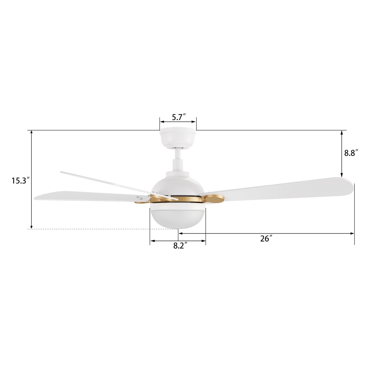 ZELDA 52 inch 4 - Blade Ceiling Fan with LED Light & Remote - LEDMyPlace