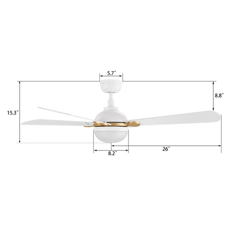 ZELDA 52 inch 4 - Blade Ceiling Fan with LED Light & Remote - LEDMyPlace
