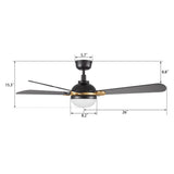 ZELDA 52 inch 4 - Blade Ceiling Fan with LED Light & Remote - LEDMyPlace