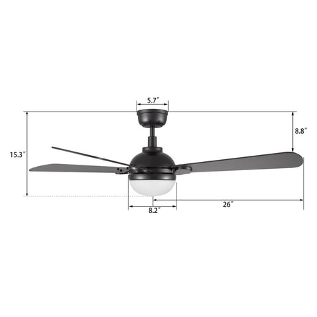 ZELDA 52 inch 4 - Blade Ceiling Fan with LED Light & Remote - LEDMyPlace