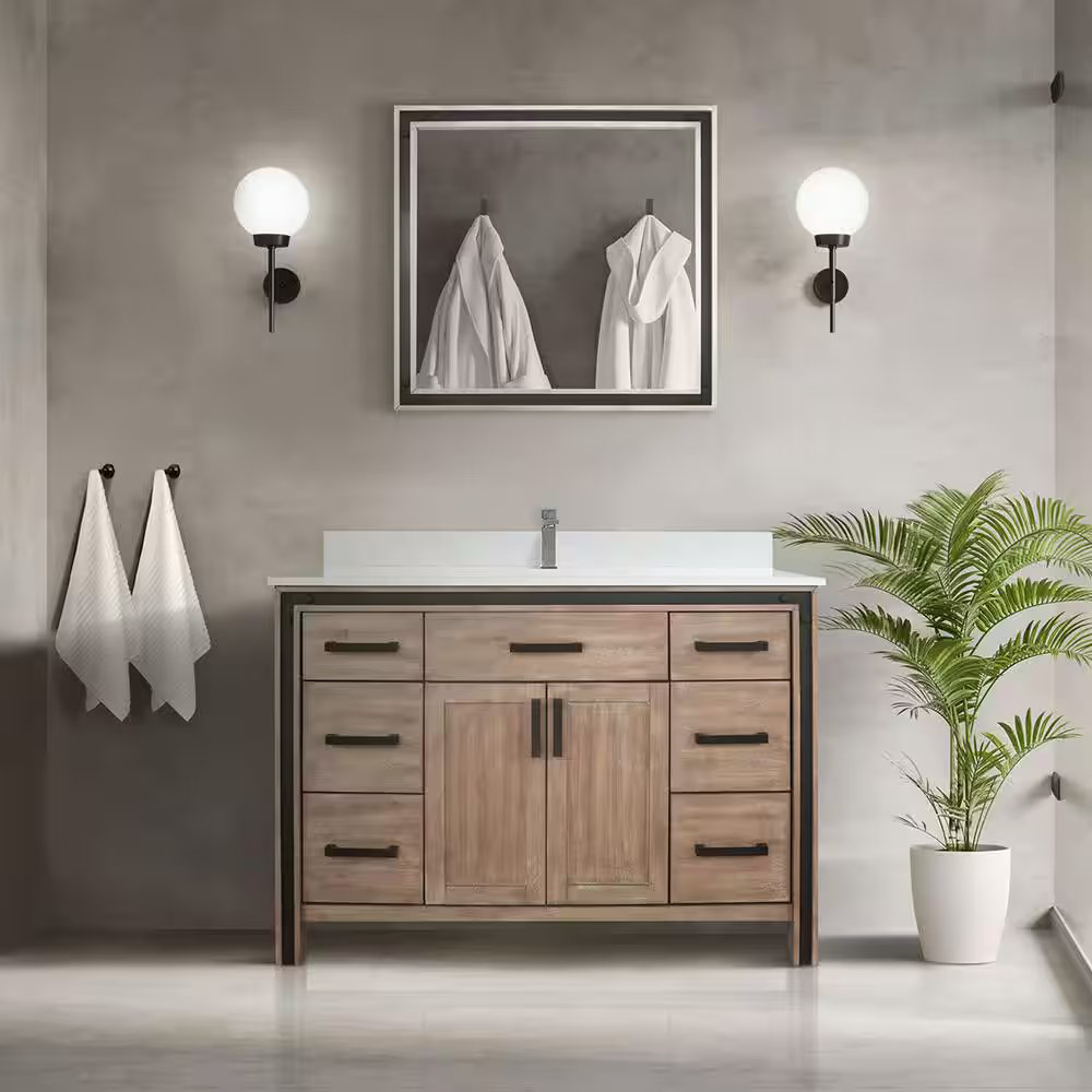 Ziva 48" Rustic Barnwood Freestanding  Bathroom Vanity Cabinet Without Top