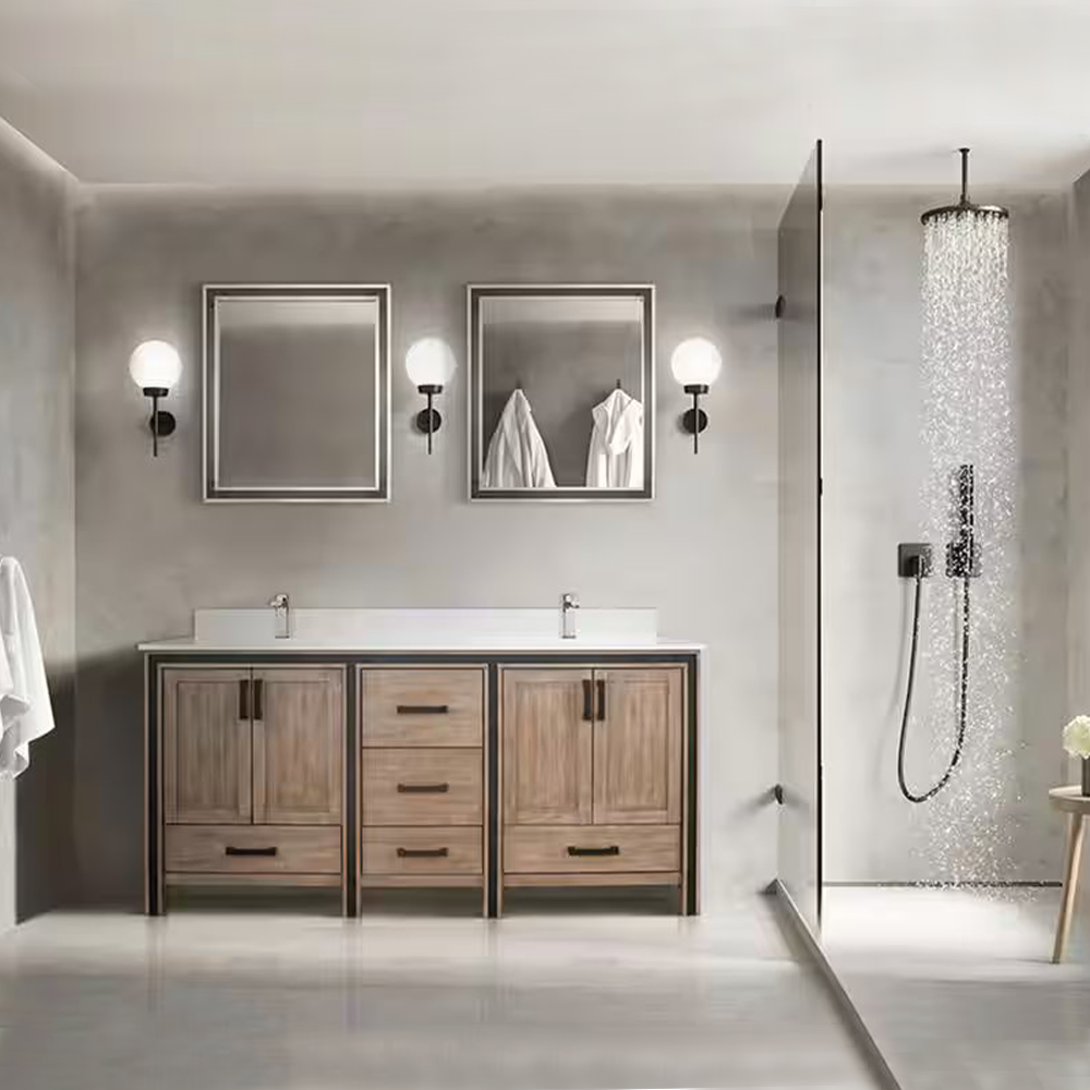 Ziva Rustic Barnwood Freestanding Bathroom Vanity, Cultured Marble Top, White Square Sink