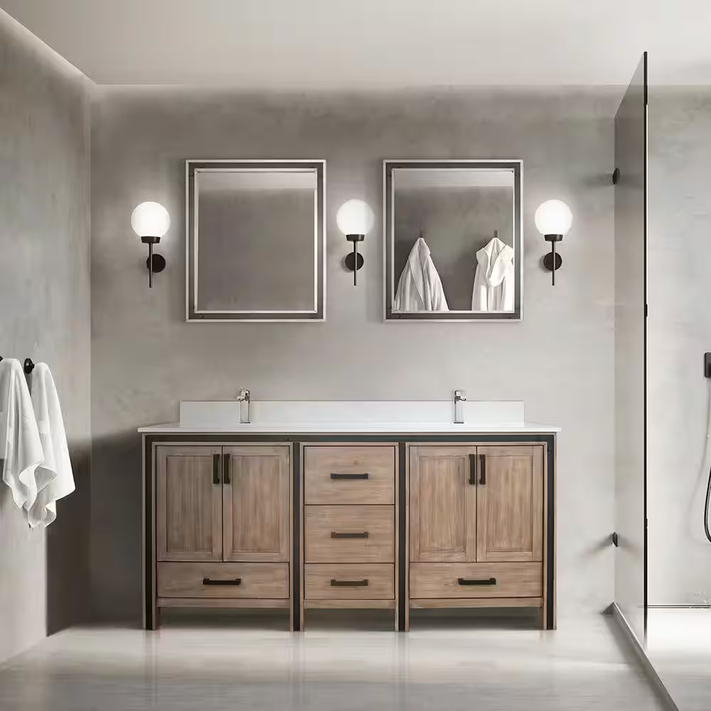 Ziva Rustic Barnwood Freestanding Bathroom Vanity, Cultured Marble Top, White Square Sink