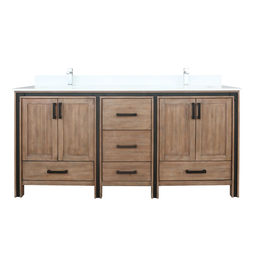 Ziva 72" Rustic Barnwood Double Vanity, Cultured Marble Top, White Square Sink and no Mirror