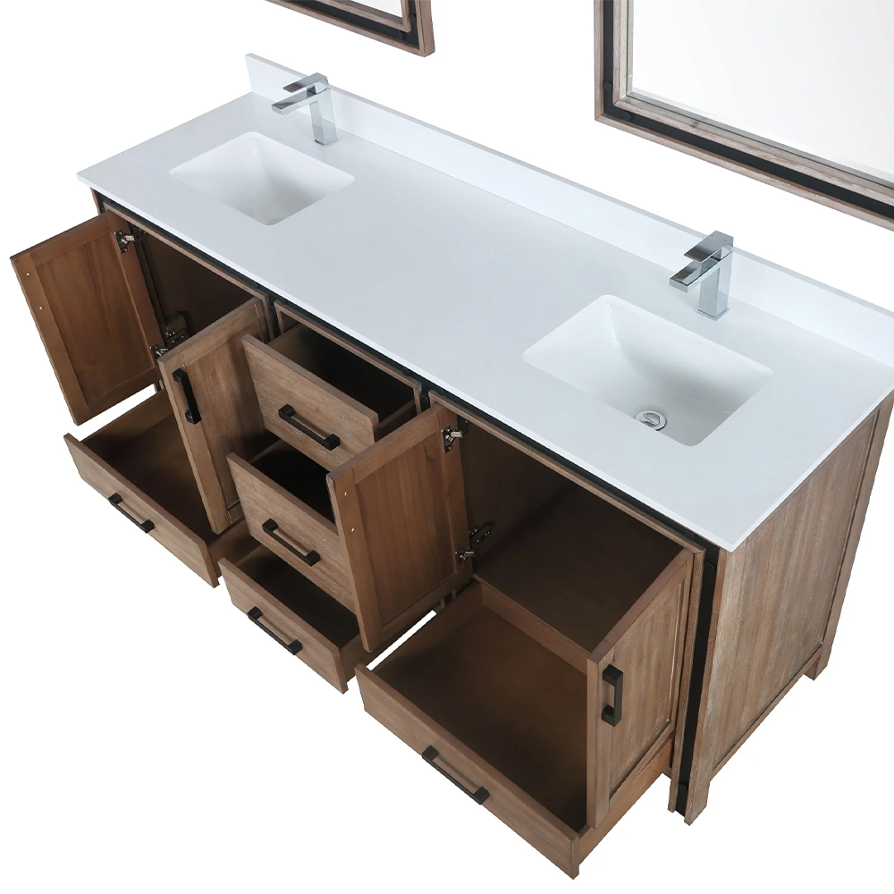 Ziva Rustic Barnwood Freestanding Bathroom Vanity, Cultured Marble Top, White Square Sink