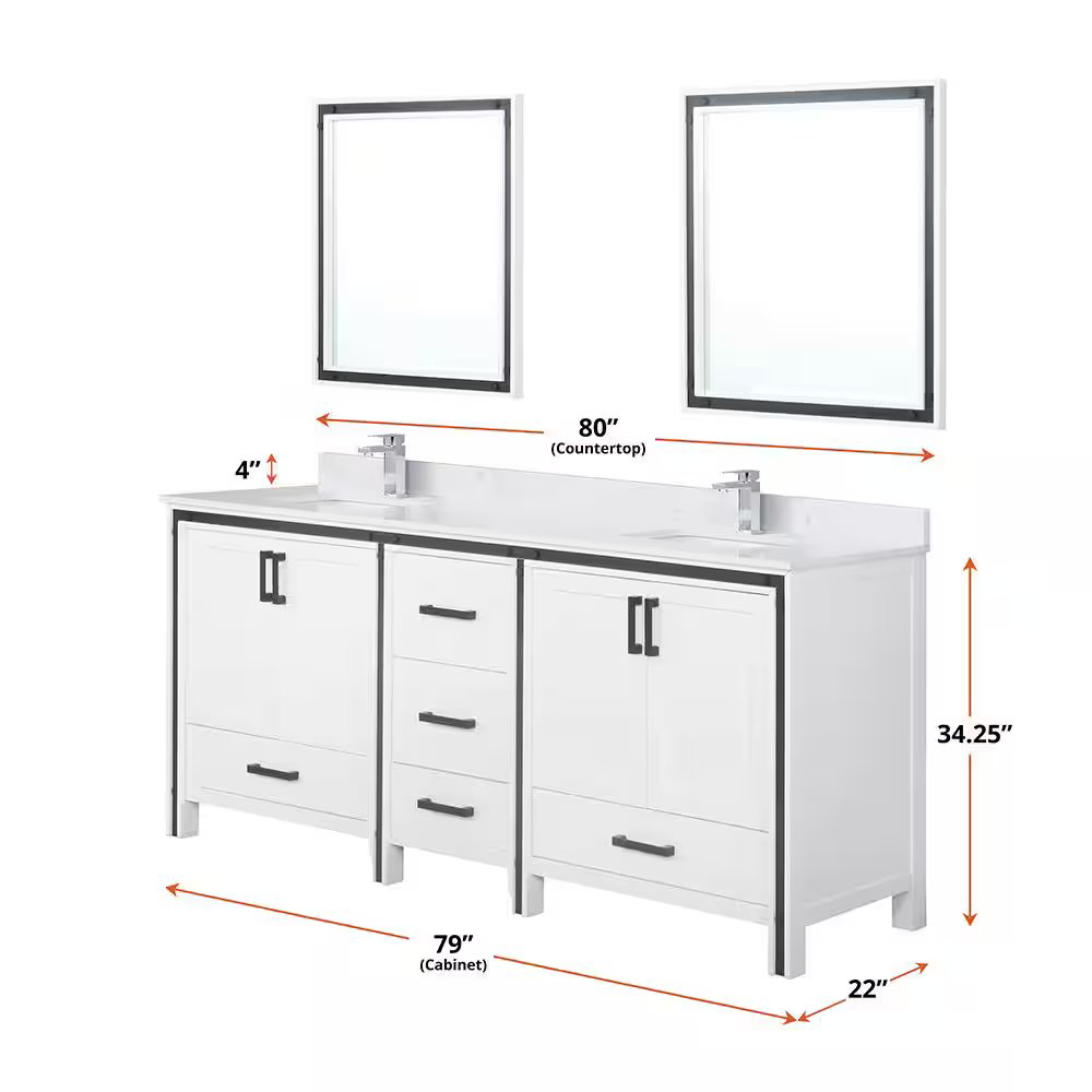 Ziva 80 In. White Freestanding Bathroom Vanity Cabinet Without Top