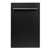 ZLINE 18 in. Compact Black Matte Top Control Built-In Dishwasher with Stainless Steel Tub and Traditional Style Handle, 52dBa (DW-BLM-18)