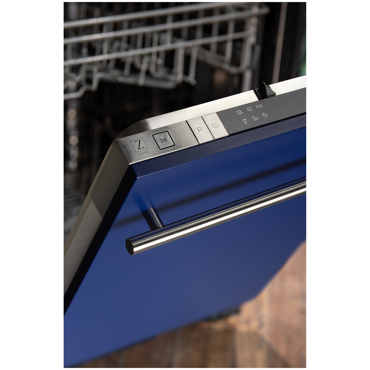 ZLINE 18 in. Compact Blue Matte Top Control Built-In Dishwasher with Stainless Steel Tub and Modern Style Handle, 52dBa (DW-BM-H-18)
