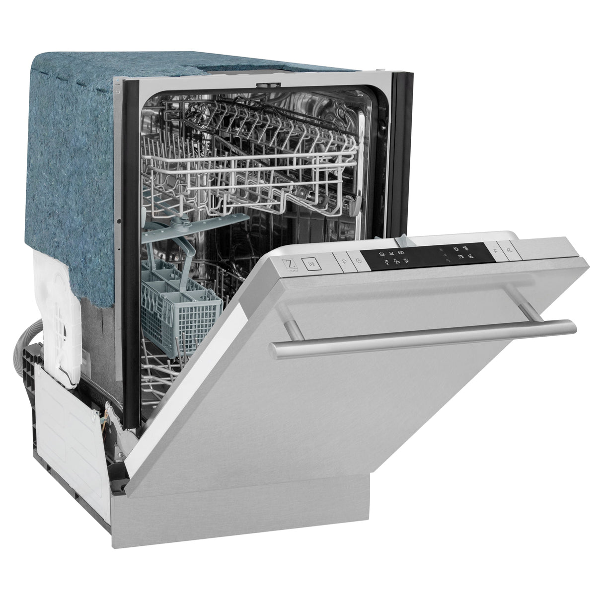 ZLINE 18 in. Compact Top Control Built-In Dishwasher with Satin Stainless Steel Panel and Stainless Steel Tub with Modern Style Handle, 52dBa (DW-SN-18)